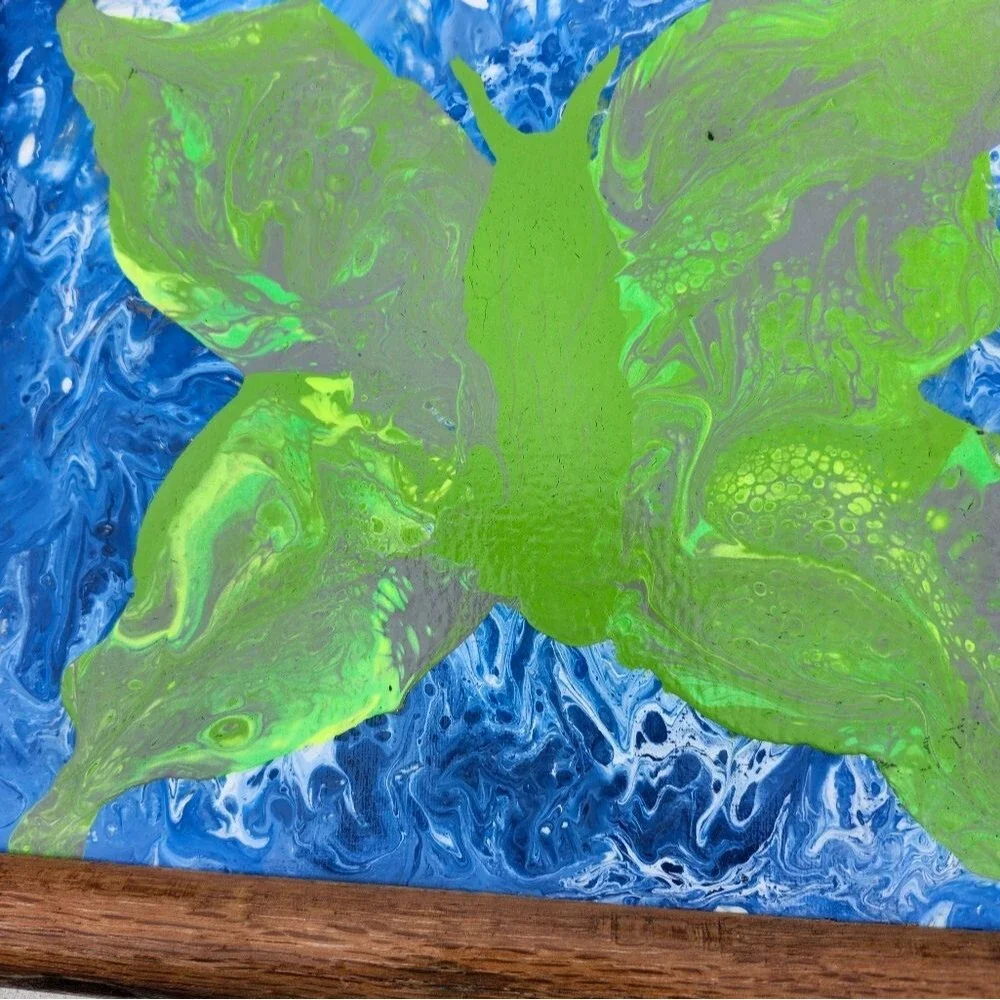 Hand Crafted Luna Moth Original Abstract Wall Picture Framed Art Painting 8x10